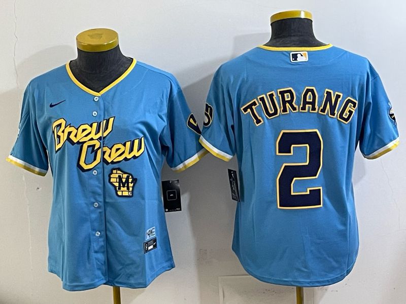 Women 2025 Milwaukee Brewers #2 Turang Light blue City Edition Nike MLB Jersey 06